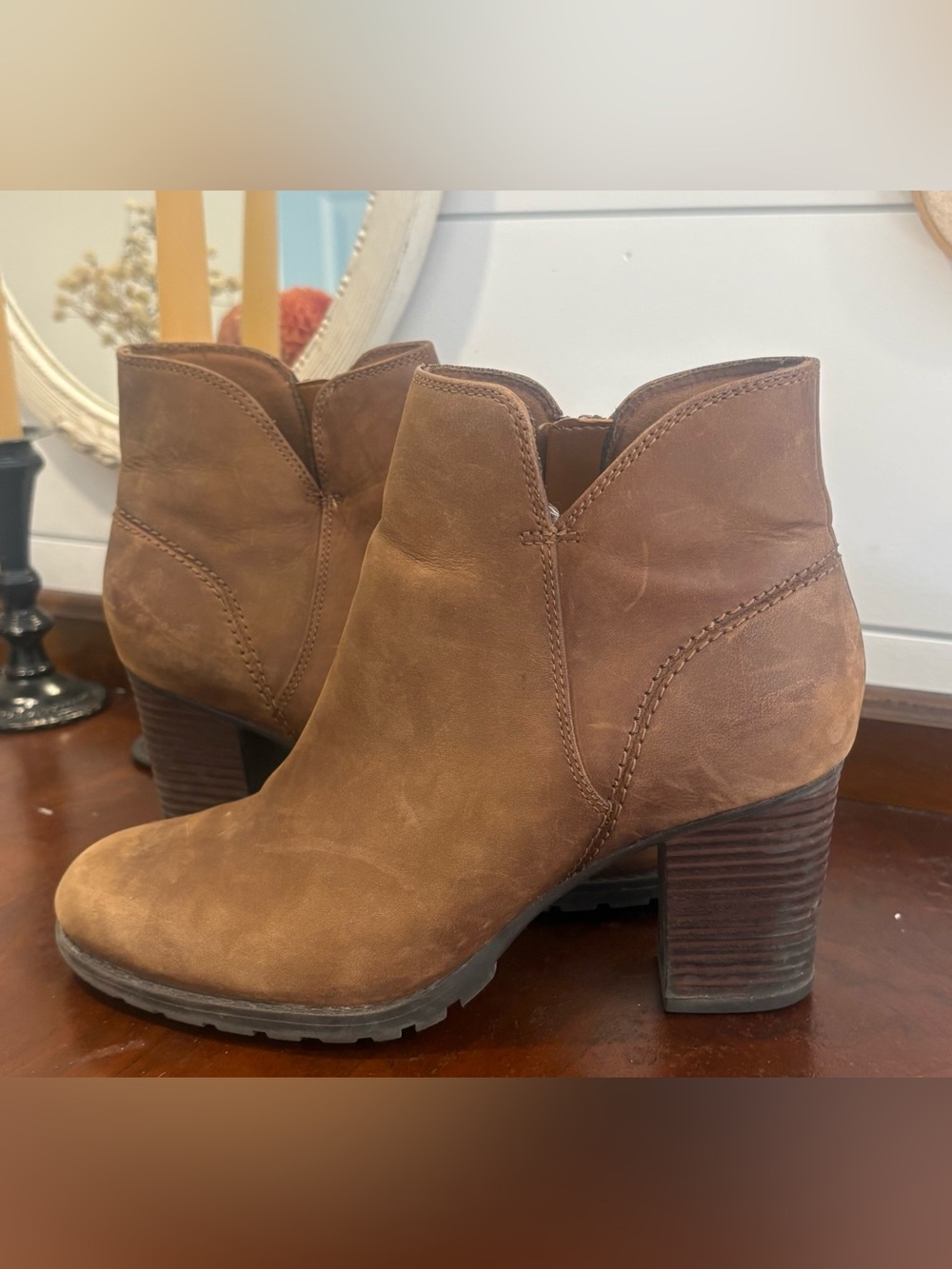 Clarks Brown Leather Heeled Ankle Boots
